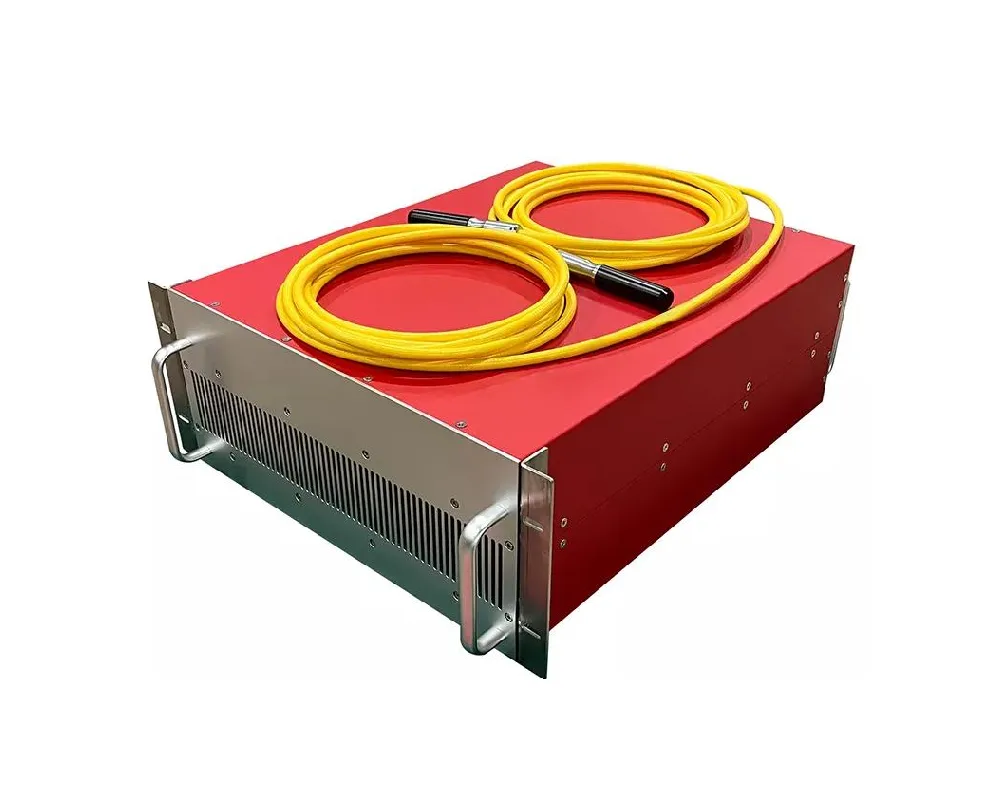 Rack-mount QCW fiber laser source with dual fiber delivery, 400 W average output