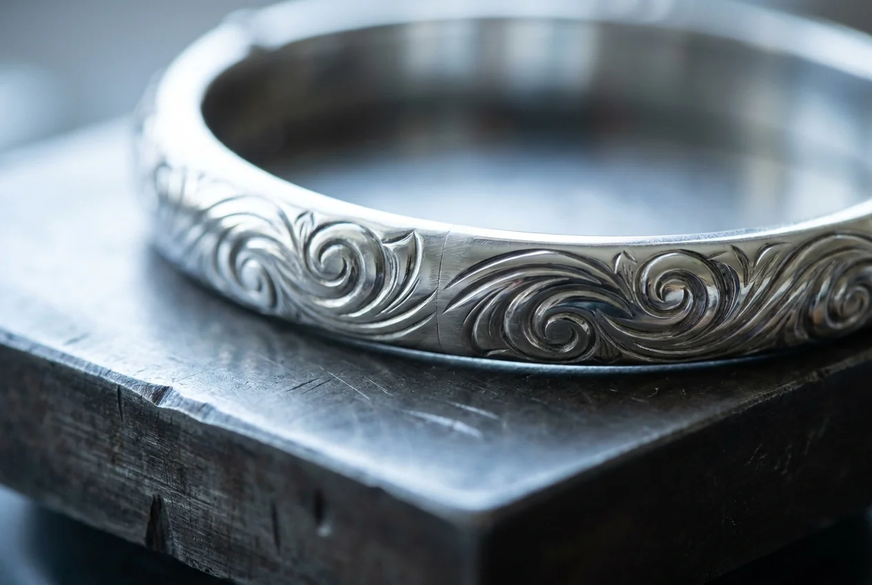 The same silver bangle whole and polished